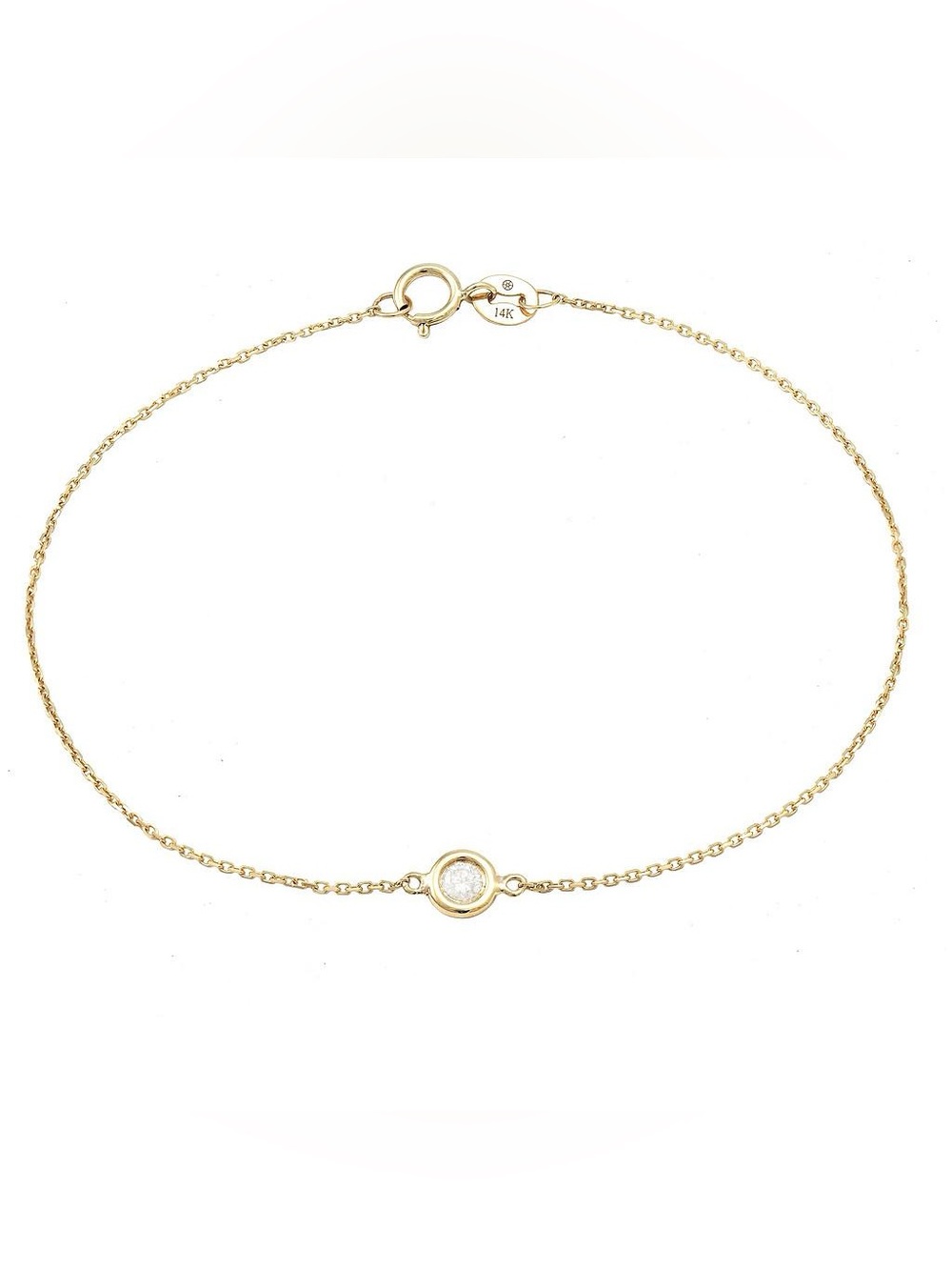 14K Real Yellow Gold Classic Round Bezel Diamond Bracelet 7″